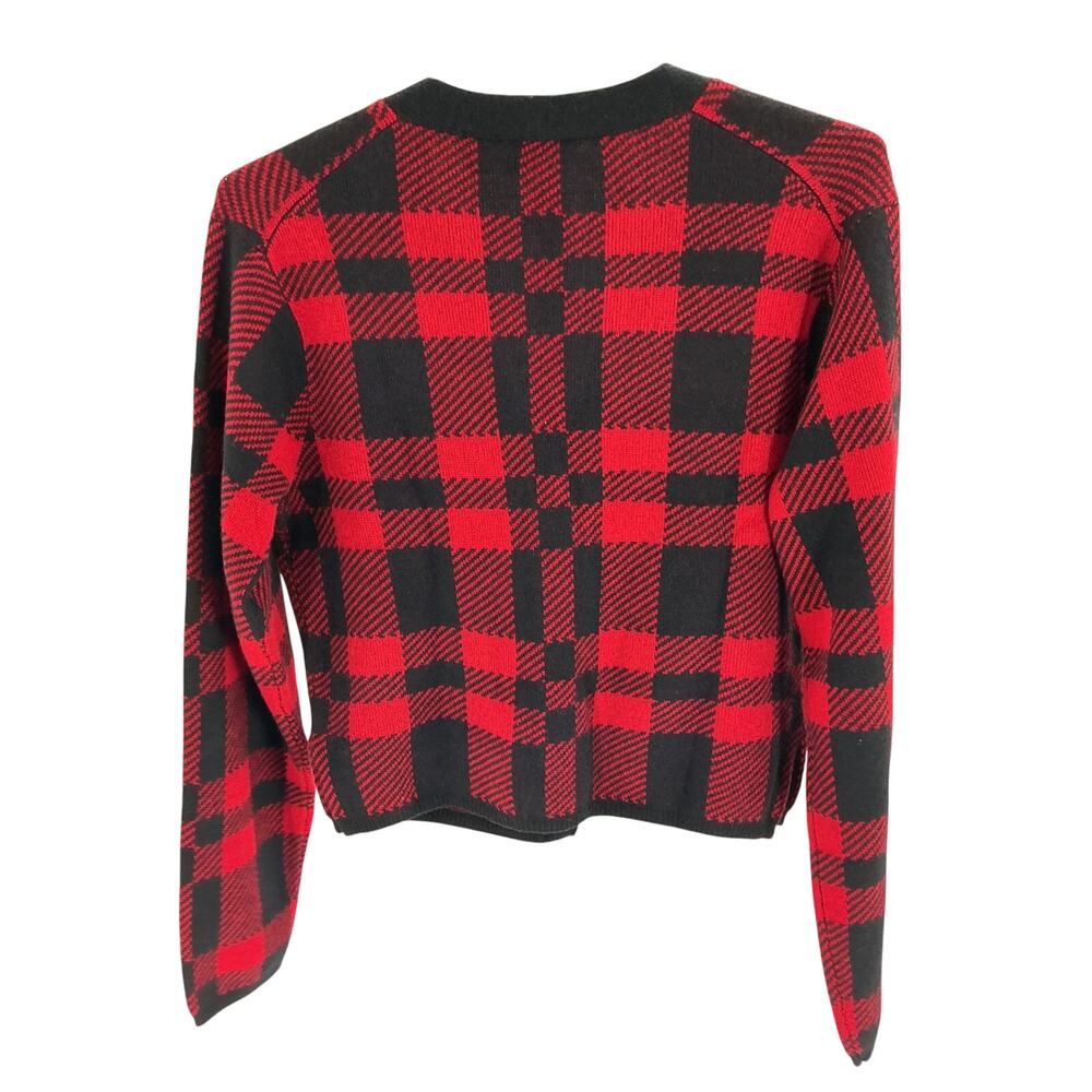 Ralph Lauren Merino Red Black Plaid V Neck Cardigan Size S - Picture 3 of 4